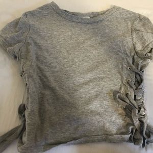 GRAY LACE UP CROP TOP
